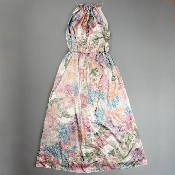 H&M Dress Women M Satin Floral Maxi Lined Halter Keyhole Romantic Wedding Guest - Picture 1 of 15